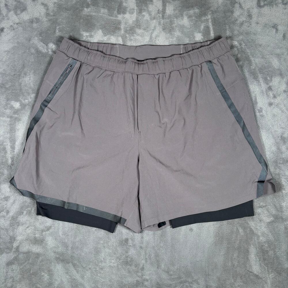 Lululemon Men’s Surge Lined Bold Lines Shorts XL Muted Mauve Reflective
